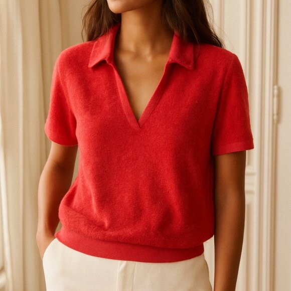 Marine Layer Coral Terry Cloth Short Sleeve Pop Over Top Medium - Picture 1 of 7